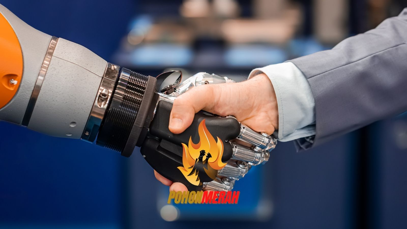 Man shakehands with robot
